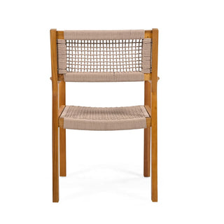 Stylish Acacia Wood And Rope Dining Chairs In Teak Finish (Set Of 2)