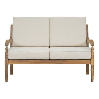 2-Piece Outdoor Acacia Wood Sofa Seating Group with Cushions – Natural & Beige