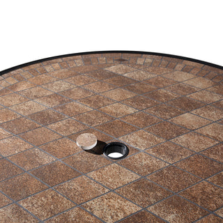 48 Inch Aluminum Round Patio Dining Table with Ceramic Tile Top & Umbrella Hole