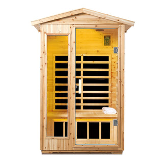 2-Person Outdoor Far Infrared Sauna Room with Old Fir Wood – Home Spa Dry Sauna Cabin