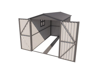 Motorcycle Outdoor Steel Storage Shed with Window, Tracks and Fixtures, Weather-Resistant Metal Bike Garage, Grey