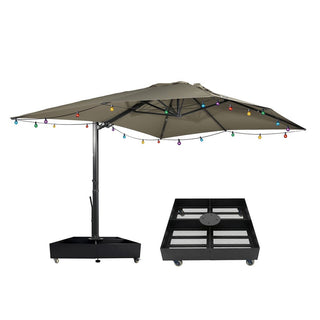 10x13FT Aluminum Cantilever Patio Umbrella with 1100LBS Wheeled Base, 360° Rotation & Stepless Tilt, UV50+ Waterproof Canopy