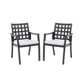 Modern Classic 2-Piece Cast Aluminum Outdoor Patio Chairs with Sunbrella Cushions – Textured Charcoal Black Finish