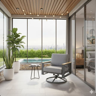 All-Weather 30" Aluminum Swivel Patio Dining Chairs with Gray Cushions