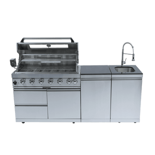 43" Outdoor Kitchen Island with 6-Burner 85,000 BTU Grill, Sink, Rotisserie & Granite Countertops