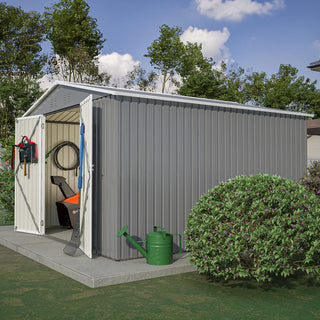 10 x 10 FT Outdoor Metal Storage Shed with Reinforced Frame, Lockable Double Doors, Heavy-Duty Garden Tool Shed for Backyard, Patio, Lawn & Outdoor Use