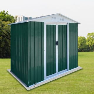 6x4 FT Green Aluminum Garden Shed with Apex Roof & Sliding Door, Outdoor Tool Storage House for Backyard, Patio & Lawn Use