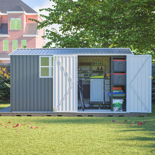 8x12 FT Heavy-Duty Metal Outdoor Storage Shed with Window & 4 Air Vents for Backyard and Garden