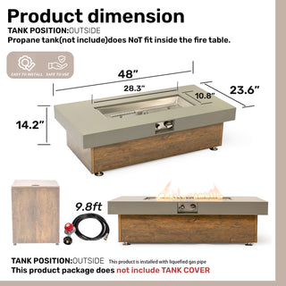 48_inch Iron Fire Pit Table with Wood Grain