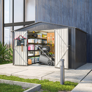 10x8 FT Outdoor Metal Storage Shed with Lockable Doors, All-Weather Garden Tool Shed for Patio, Backyard & Lawn