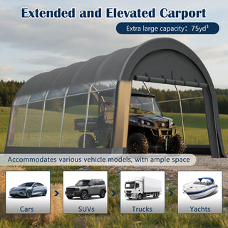 Heavy Duty Anti-Snow 10x20/12x20 FT Carport, Commercial Grade Steel Frame Portable Garage Canopy with Vented Waterproof Roof for Car/Boat/RV Storage
