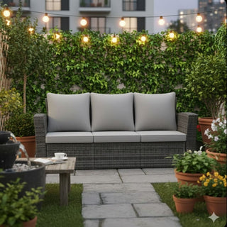 67.7" All-Weather Wicker 3-Seat Patio Sofa with Thick Blue/Biege/Gray/Black Cushions & Black Frame