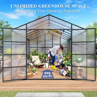 New-Design Walk-In Polycarbonate Greenhouse with Heavy-Duty Aluminum Frame – All-Season Garden & Backyard Greenhouse