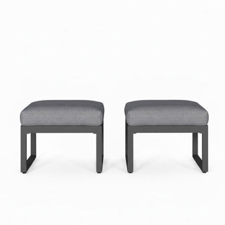 Set of 2 26" All-Weather Aluminum Patio Ottomans Footrests with Thick Gray Cushions