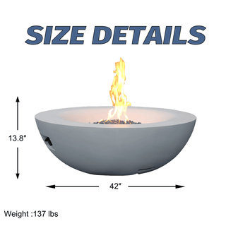 42 Inch Outdoor Concrete Propane gas Fire Pit bowl in Antique White/Black color