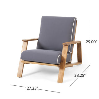 Patio Lounge Chair, Outdoor Club Chair with Cushion and Teak Acacia Wood Frame