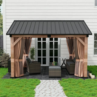 13X11 FT Patio Gable Roof Hardtop Gazebo Aluminium Frame Galvanized Steel Top