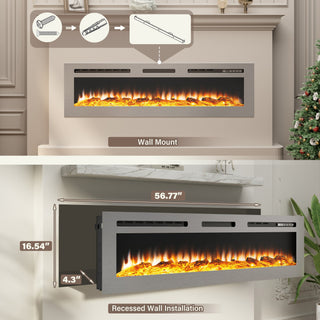 50/60 Inch  Modern LED Heater with 12 Flame Colors & Remote Electric Fireplace