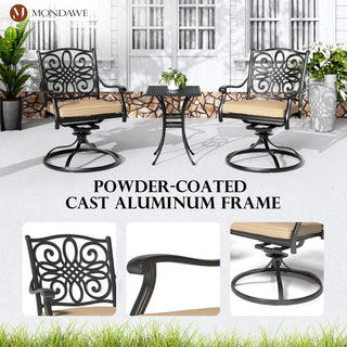 Set of 2 Cast Aluminum Outdoor Swivel Dining Chairs with Cushions