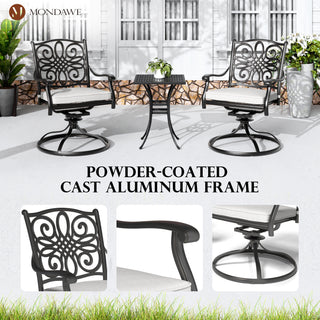 Set of 2 Cast Aluminum Outdoor Swivel Dining Chairs with Cushions