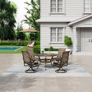 5-Piece Outdoor Patio Dining Set – 48" Round Table with Umbrella Hole & 4 Swivel Rocking Chairs, Rust-Resistant Aluminum