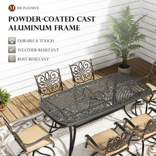 Patio Black Gold Rectangle Cast Aluminum Outdoor Dining Table with Umbrella Hole