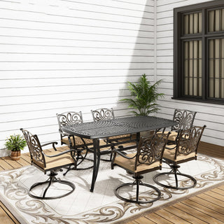 7-Piece Cast Aluminum Outdoor Dining Set with Rectangle Table & Swivel Chairs