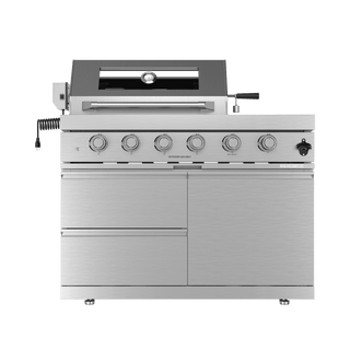 97-Inch 4-Burner 72000 BTU Outdoor Kitchen Island Grill | Stainless Steel BBQ with Wine Cooler, Rotisserie, Granite Countertop & Storage