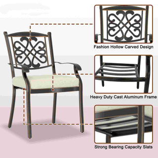 Red/Beige 4-Piece Cast Aluminum Patio Dining Chairs with Diagonal-Mesh & Vine Backrest