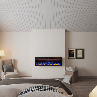 Mounted Electric Fireplace – Black LED, Remote Control, Multiple Sizes (50 in–88 in)