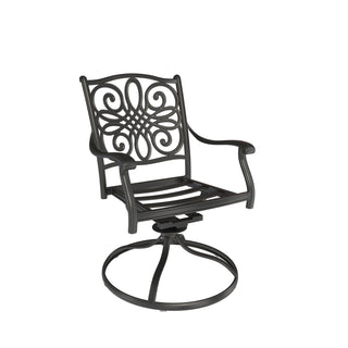 Set of 2 Cast Aluminum Outdoor Swivel Dining Chairs with Cushions