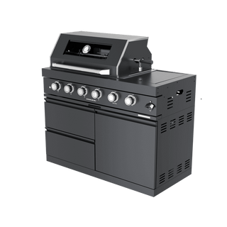 110-Inch 4-Burner 72000 BTU Outdoor Kitchen Island Grill | Stainless Steel BBQ with Wine Cooler, Rotisserie, Granite Countertop & Storage