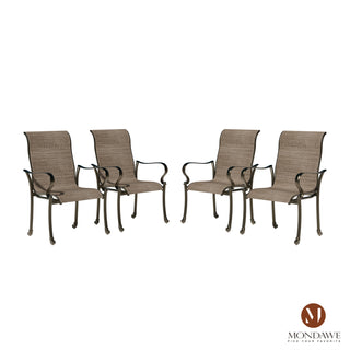 5-Piece Cast Aluminum Patio Dining Set with 4 Textilene Chairs  + 48-Inch Round Table with Umbrella Hole - Weather-Resistant Outdoor Set