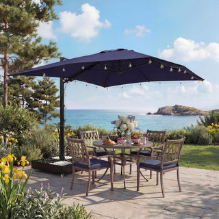 10x13FT Aluminum Cantilever Patio Umbrella with 1100LBS Wheeled Base, 360° Rotation & Stepless Tilt, UV50+ Waterproof Canopy