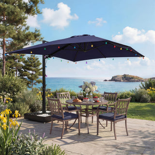 10x13FT Aluminum Cantilever Patio Umbrella with 1100LBS Wheeled Base, 360° Rotation & Stepless Tilt, UV50+ Waterproof Canopy