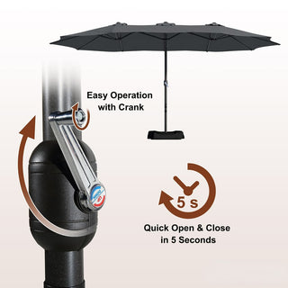 15FT Rectangular Patio Umbrella with Base & Crank Lift – Large Outdoor Market Umbrella for Backyard, Deck & Poolside