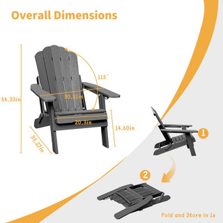 Folding Plastic Adirondack Chair Multi Colors Blue Black Gray Weather Resistant Outdoor Patio Lawn Chair