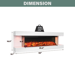 32"/50"/60"/72" Wall-Mounted Electric Fireplace with Suspended LED Lighting, Modern Indoor Fireplace for Living Room