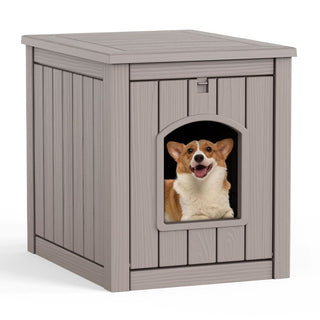 Dog House for Small to Large Sized Dogs, Outdoor and Indoor Doghouse with Durable Weatherproof Resin, Multi-Functional Pet House(Black, Medium)