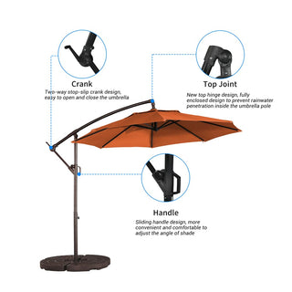 10FT Steel Cantilever Patio Umbrella with 2-Way Stop Crank, Offset Hanging Outdoor Umbrella for Patio, Pool, Deck & Garden