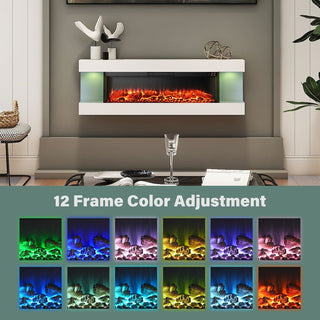 32"/50"/60"/72" Wall-Mounted Electric Fireplace with Suspended LED Lighting, Modern Indoor Fireplace for Living Room