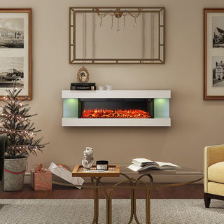 32"/50"/60"/72" Wall-Mounted Electric Fireplace with Suspended LED Lighting, Modern Indoor Fireplace for Living Room