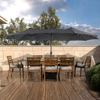 15FT Rectangular Outdoor Umbrella with LED Lights & Base – Day-to-Night Patio Shade for Backyard & Garden
