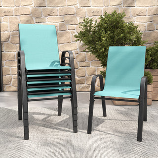 6-Piece Outdoor Patio Dining Chairs Set, Ergonomic Wide Seats, Waterproof Teslin Fabric & Rust-Resistant Metal Frame, 350 lbs Capacity