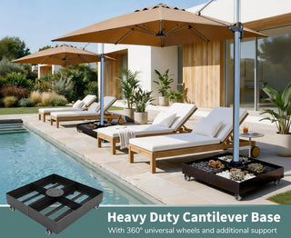 1100LBS Heavy Duty Wheeled Umbrella Base – Detachable Steel Patio Umbrella Stand for Large Cantilever Umbrellas