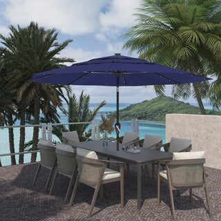 10FT 3-Tier Solar LED Patio Umbrella with Tilt & Crank, Aluminum Market Umbrella for Backyard, Deck & Garden