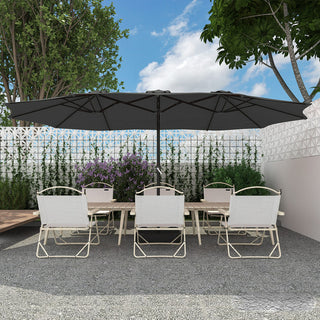 15FT Rectangular Patio Umbrella with Base & Crank Lift – Large Outdoor Market Umbrella for Backyard, Deck & Poolside