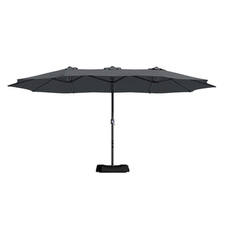 15FT Rectangular Patio Umbrella with Base & Crank Lift – Large Outdoor Market Umbrella for Backyard, Deck & Poolside