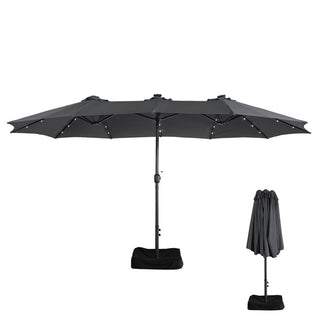 15FT Rectangular Outdoor Umbrella with LED Lights & Base – Day-to-Night Patio Shade for Backyard & Garden
