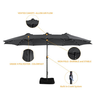 15FT Rectangular Outdoor Umbrella with LED Lights & Base – Day-to-Night Patio Shade for Backyard & Garden